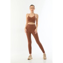Kahve Mı Emay 3921 Soft Seamless Ripli Tayt Yoga Takımı
