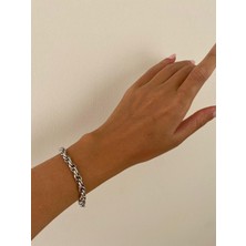 Iç Içe Geçmeli Oval Silver Çelik Bileklik