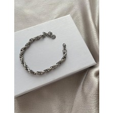 Iç Içe Geçmeli Oval Silver Çelik Bileklik