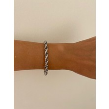 Iç Içe Geçmeli Oval Silver Çelik Bileklik