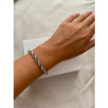 Iç Içe Geçmeli Oval Silver Çelik Bileklik