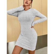 Arben Boutique Kadın Uzun Kollu Bisiklet Yaka Şardonlu Kalın Fitilli Kaşkorse Mini Boy Elbise