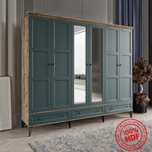 Toprak 6 Kapaklı Yeşil Gardırop Tamamı Mdf