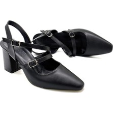 Kindep Çift Toka Detaylı Kadın Topuklu Ayakkabı Siyah