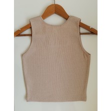 Clemantıs Kadın Kaşkorse Kumaş Askılı Kare Yaka Crop Bluz Düz Renk