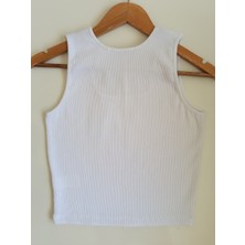 Clemantıs Kadın Kaşkorse Kumaş Askılı Kare Yaka Crop Bluz Düz Renk