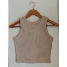 Clemantıs Kadın Kaşkorse Kumaş Askılı Crop Bluz Düz Renk