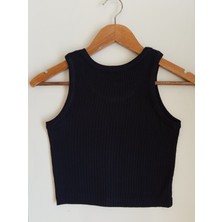 Clemantıs Kadın Kaşkorse Kumaş Askılı Crop Bluz Düz Renk