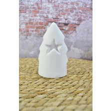 Çam Ağacı Şeklinde Dekoratif Tealight Mumluk Tek Yıldızlı Yıldızlı Taş Tozu Beton Seramik Görünümlü