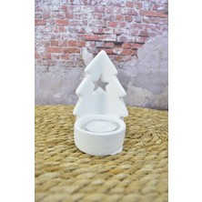Çam Ağacı Şeklinde Dekoratif Tealight Mumluk Tek Yıldızlı Yıldızlı Taş Tozu Beton Seramik Görünümlü