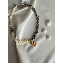 Lusora Accesory Gold Balık Uçlu Dalmaçyalı Jasper ve Mercan Taşlı Özel Tasarım Kolye"