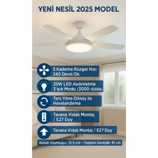 Tavan Vantilatörü LED Ampul 81 cm Büyük Boy 3 Kademe Fan 3 Işık Modu Kumandalı E27 Uyumlu