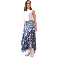 Kadın Etnik Tasarım Etek Denim Kumaş Çiçekli