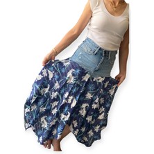 Kadın Etnik Tasarım Etek Denim Kumaş Çiçekli