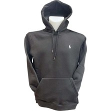 Erkek Kapüşonlu Bağcıklı Kanguru Cepli Siyah Sweatshirt Esk-Plb