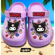 Ellaboni Kuromi Kız Çocuk Lila Kaymaz Taban Işıklı Terlik Havuz Plaj Sandaleti