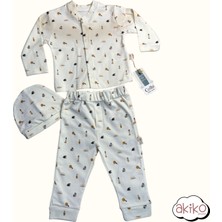 Bebek Pijama Takımı Deniz Feneri Desenli Alt Üst 3'lü Takım Şapkalı %100 Pamuklu