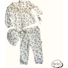 Bebek Pijama Takımı Şapkalı %100 Pamuklu Yusufçuk Desenli 0-1 Yaş
