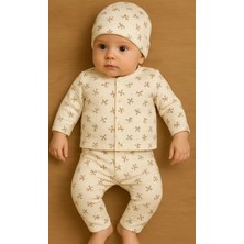 Bebek Pijama Takımı Şapkalı %100 Pamuklu Yusufçuk Desenli 0-1 Yaş