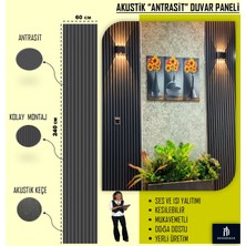 60X240 Antrasit Renk 3D Akustik Ahşap Duvar Paneli