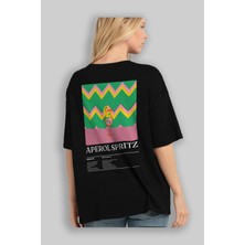 Aperol Spritz Kokteyl Serisi Arka Baskılı Oversize T-Shirt Erkek Kadın %100 Pamuk Bisiklet Yaka Tişort
