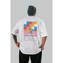Tom Collins Kokteyl Serisi Arka Baskılı Oversize T-Shirt Erkek Kadın %100 Pamuk Bisiklet Yaka Tişort