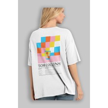 Tom Collins Kokteyl Serisi Arka Baskılı Oversize T-Shirt Erkek Kadın %100 Pamuk Bisiklet Yaka Tişort