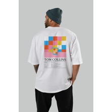 Tom Collins Kokteyl Serisi Arka Baskılı Oversize T-Shirt Erkek Kadın %100 Pamuk Bisiklet Yaka Tişort