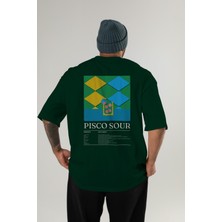 Pisco Sour Kokteyl Serisi Arka Baskılı Oversize T-Shirt Erkek Kadın %100 Pamuk Bisiklet Yaka Tişort