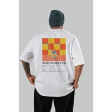 Screwdriver Kokteyl Serisi Arka Baskılı Oversize T-Shirt Erkek Kadın %100 Pamuk Bisiklet Yaka Tişort