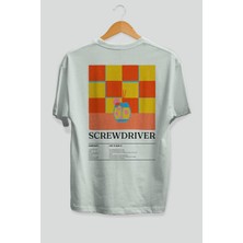 Screwdriver Kokteyl Serisi Arka Baskılı Oversize T-Shirt Erkek Kadın %100 Pamuk Bisiklet Yaka Tişort