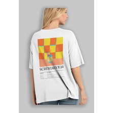 Screwdriver Kokteyl Serisi Arka Baskılı Oversize T-Shirt Erkek Kadın %100 Pamuk Bisiklet Yaka Tişort