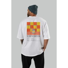 Screwdriver Kokteyl Serisi Arka Baskılı Oversize T-Shirt Erkek Kadın %100 Pamuk Bisiklet Yaka Tişort