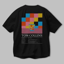Tom Collins Kokteyl Serisi Arka Baskılı Oversize T-Shirt Erkek Kadın %100 Pamuk Bisiklet Yaka Tişort