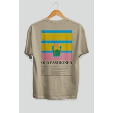 Old Fashioned Kokteyl Serisi Arka Baskılı Oversize T-Shirt Erkek Kadın %100 Pamuk Bisiklet Yaka Tişort