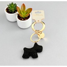 Köpek Figürlü Siyah Taşlı Çanta Süsü ve Anahtarlık