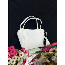 Beyaz Deri Kadın El ve Omuz Çantası