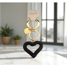 Kalp Figürlü Siyah Taşlı Çanta Süsü ve Anahtarlık