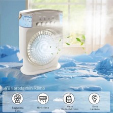 Şarjlı 600 ml Su Hazneli Taşınabilir Masaüstü Vanilatör Güçlü Fan ve 2000 Mah Pil Beyaz