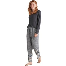 Nautıca W618 Kadın Patlı V Yaka Uzun Kollu Pijama Takımı