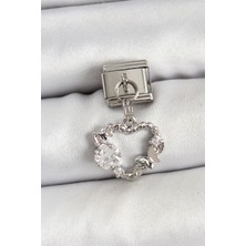 316L Çelik Sallantılı Zirkon Taşlı Kalp Model Gümüş Renk Nomination Charm