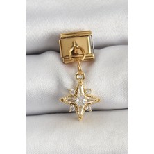 316L Çelik Sallantılı Zirkon Taşlı Kutup Yıldızı Model Gold Renk Nomination Charm