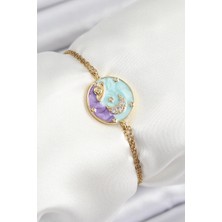 316L Çelik Zincir Mineli Sanatsal Portre Zirkon Taşlı Gezegen Model Gold Renk Kadın Bileklik