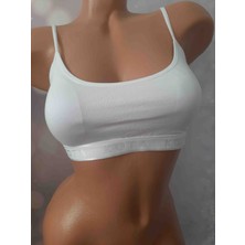 Beyaz Ip Askılı Pedli %95 Pamuk %5 Elastan Spor Için Uygun Kadın Rahat Bustiyer