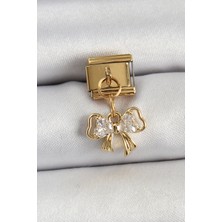316L Çelik Sallantılı Zirkon Taşlı Fiyonk Model Gold Renk Nomination Charm