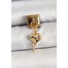 316L Çelik Sallantılı Zirkon Taşlı Eriyen Kalp Model Gold Renk Nomination Charm