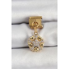 316L Çelik Sallantılı Zirkon Taşlı Kalp Detaylı Yıldz Model Gold Renk Nomination Charm