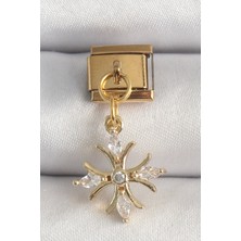 316L Çelik Gold Renk Sallantı Zirkon Taşlı Kar Tanesi Model Nomination Charm