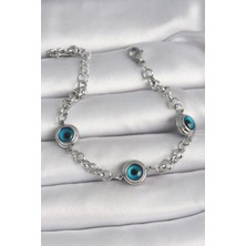 316L Çelik Gümüş Renk Zincir Model Nazar Boncuklu Kadın Bileklik