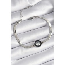 316L Çelik Gümüş Renk Zirkon Taşlı Italyan Zincir Model Kadın Bileklik